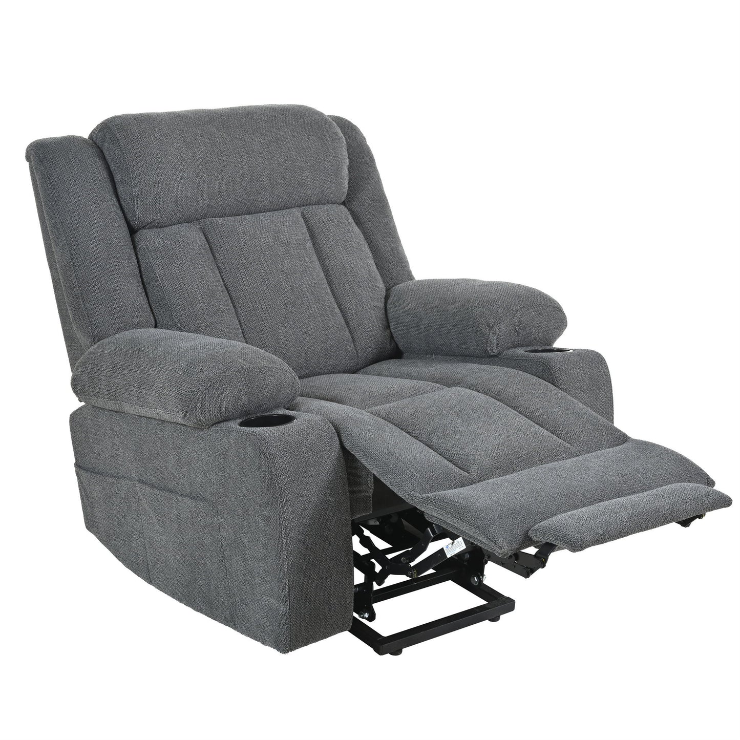 Power Lift Recliner Chair - Fabric Single Sofa With Extended Footrest, Remote Control, Cup Holders, And Side Pockets For Living Room Or Home Theater - Dark Gray