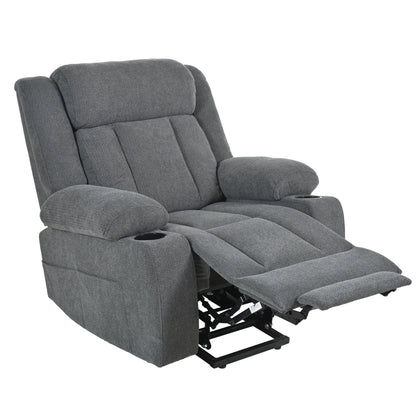 Power Lift Recliner Chair - Fabric Single Sofa With Extended Footrest, Remote Control, Cup Holders, And Side Pockets For Living Room Or Home Theater - Dark Gray