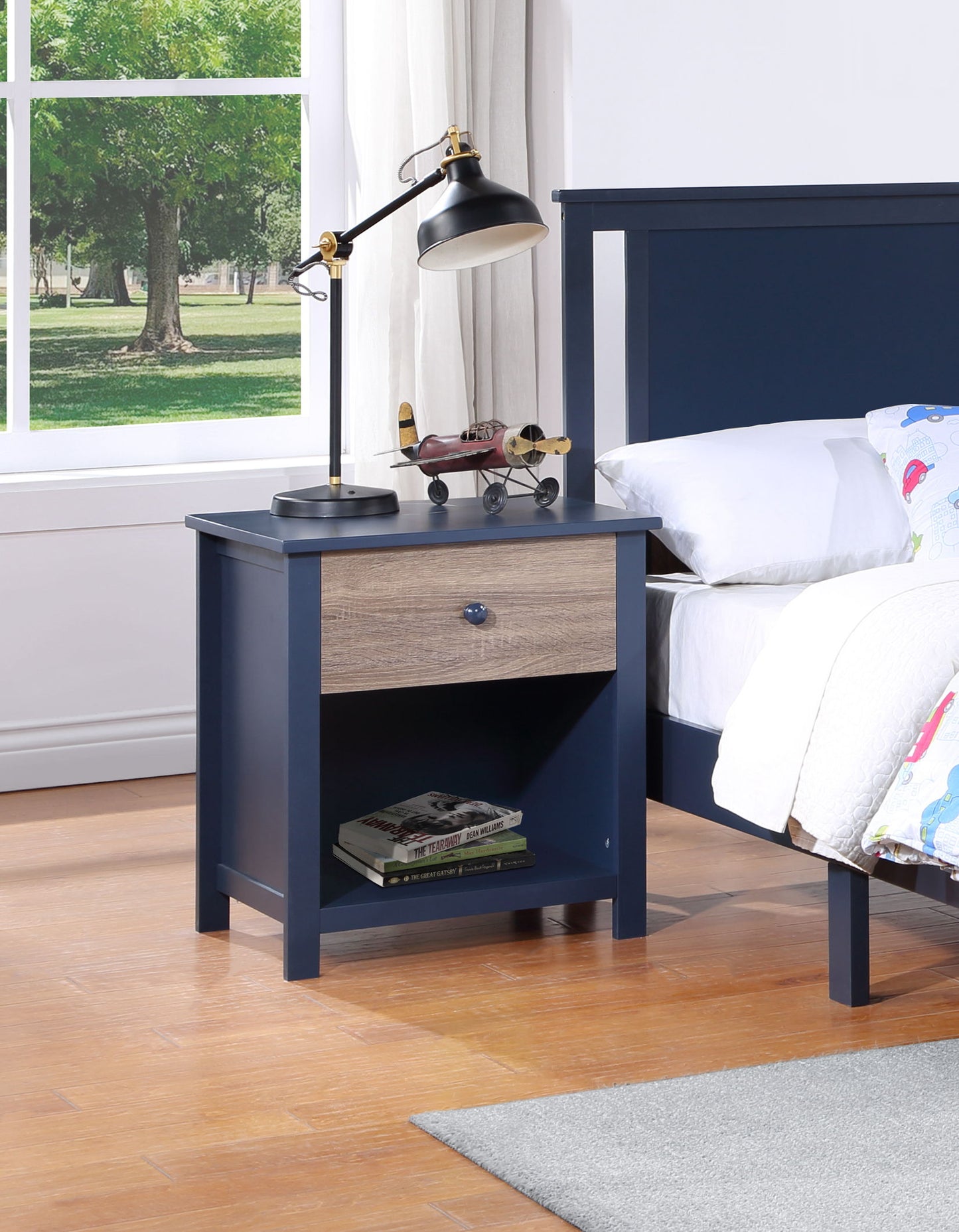 Connelly - Nightstand - Midnight Blue / Vintage Walnut