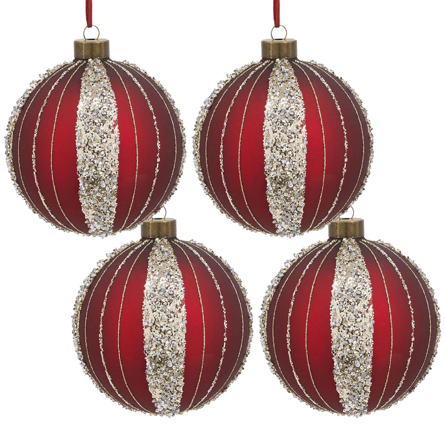 Christmas Ball Ornaments, Glass Decorative Hanging Ball Christmas Tree Ornaments, For Holiday Decorations (Set of 4) - Red