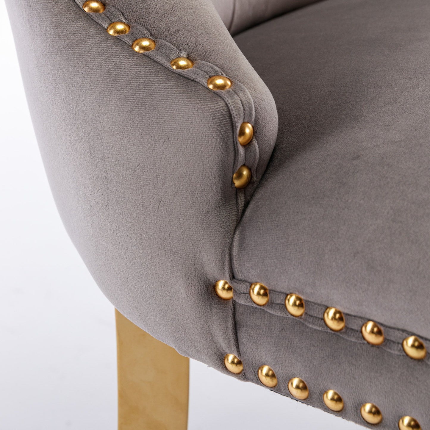 Nikki - Modern, High-End Tufted Solid Wood Contemporary Velvet Upholstered Dining Chair With Golden Stainless Steel Plating Legs, Nailhead Trim (Set of 2) - Gray / Gold
