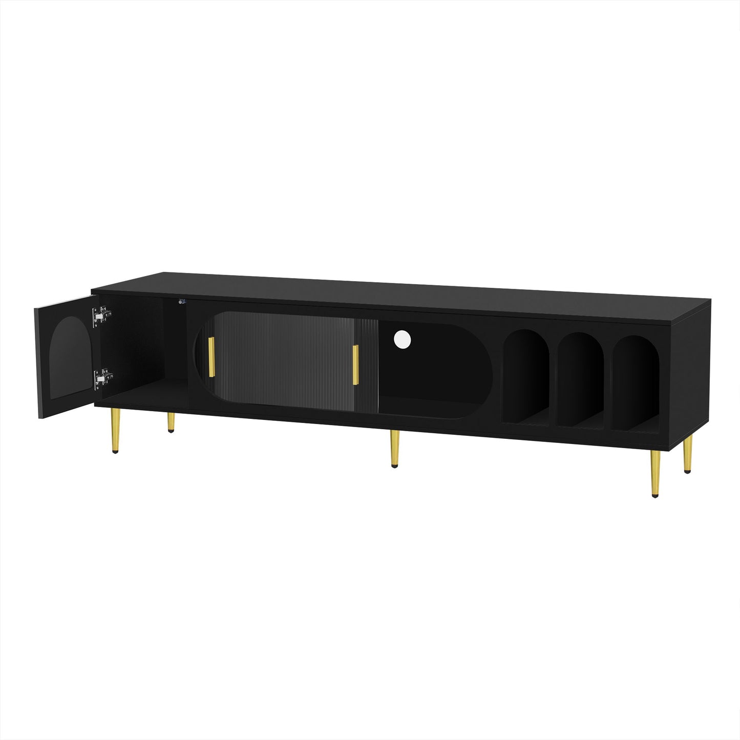 Modern TV Stand For Up To 70" TV, Entertainment Center TV Media Console Table, With 3 Shelves And 2 Cabinets, TV Console Cabinet Furniture For Living Room - Black