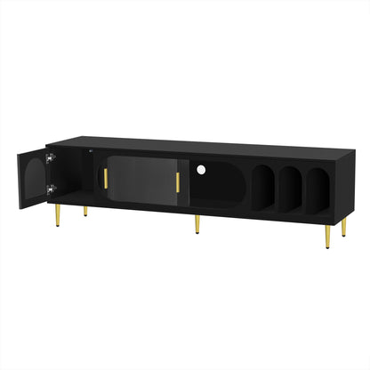 Modern TV Stand For Up To 70" TV, Entertainment Center TV Media Console Table, With 3 Shelves And 2 Cabinets, TV Console Cabinet Furniture For Living Room - Black