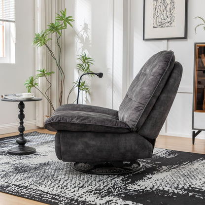 Modern Swivel Gliding Recliner Chair With Rocking Function And Phone Holder - Large Comfortable Reading Chair In Gold Stamped Velvet - Black