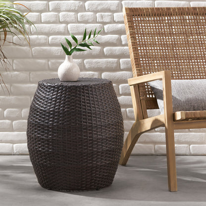 Outdoor Wicker Patio Side Table - Brown Multi