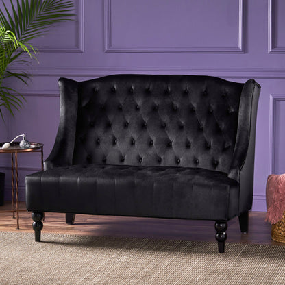 Nurturing - Upholstered Loveseat With Wing Back And Diamond Tufting - Black