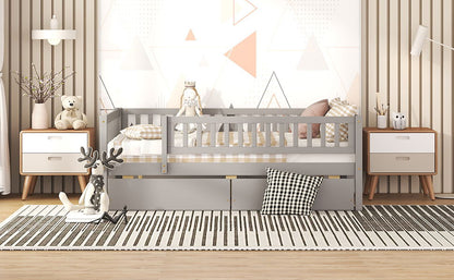 Full Size Daybed Bed With Two Drawers - Gray