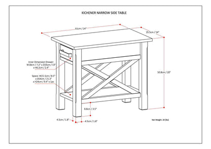 Kitchener - Narrow Side Table - Warm Walnut Brown