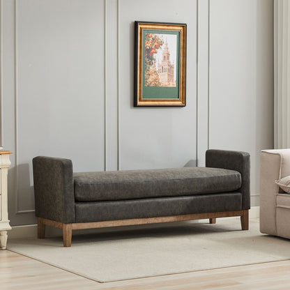 Elegant Upholstered Bench, Daybed, Ottman With Wood Legs & 2 Bolster Pillows For Bedroom, Living Room, Entryway - Gray