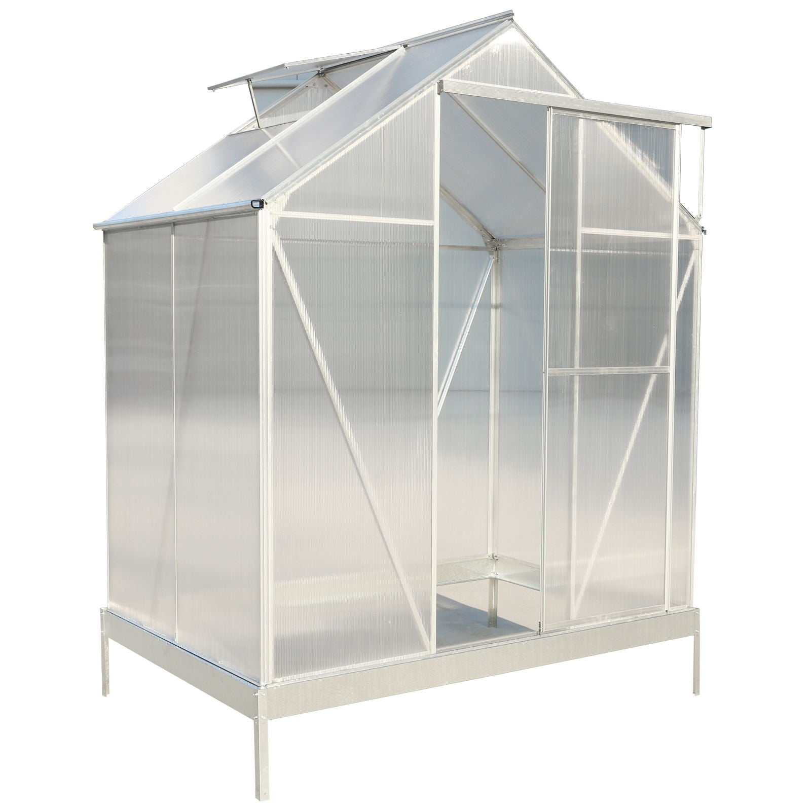 Polycarbonate Greenhouse, Heavy Duty Outdoor Aluminum Walk-In Green House Kit With Rain Gutter, Vent And Door For Backyard Garden - Aluminium