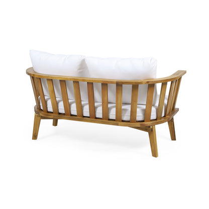 4 Pieces Acacia Wood Patio Furniture Set, Outdoor Furniture With Coffee Table, Patio Conversation Set Deep Seating With Soft Cushion, Porch Chairs For Backyard Porch Balcony - Teak / White