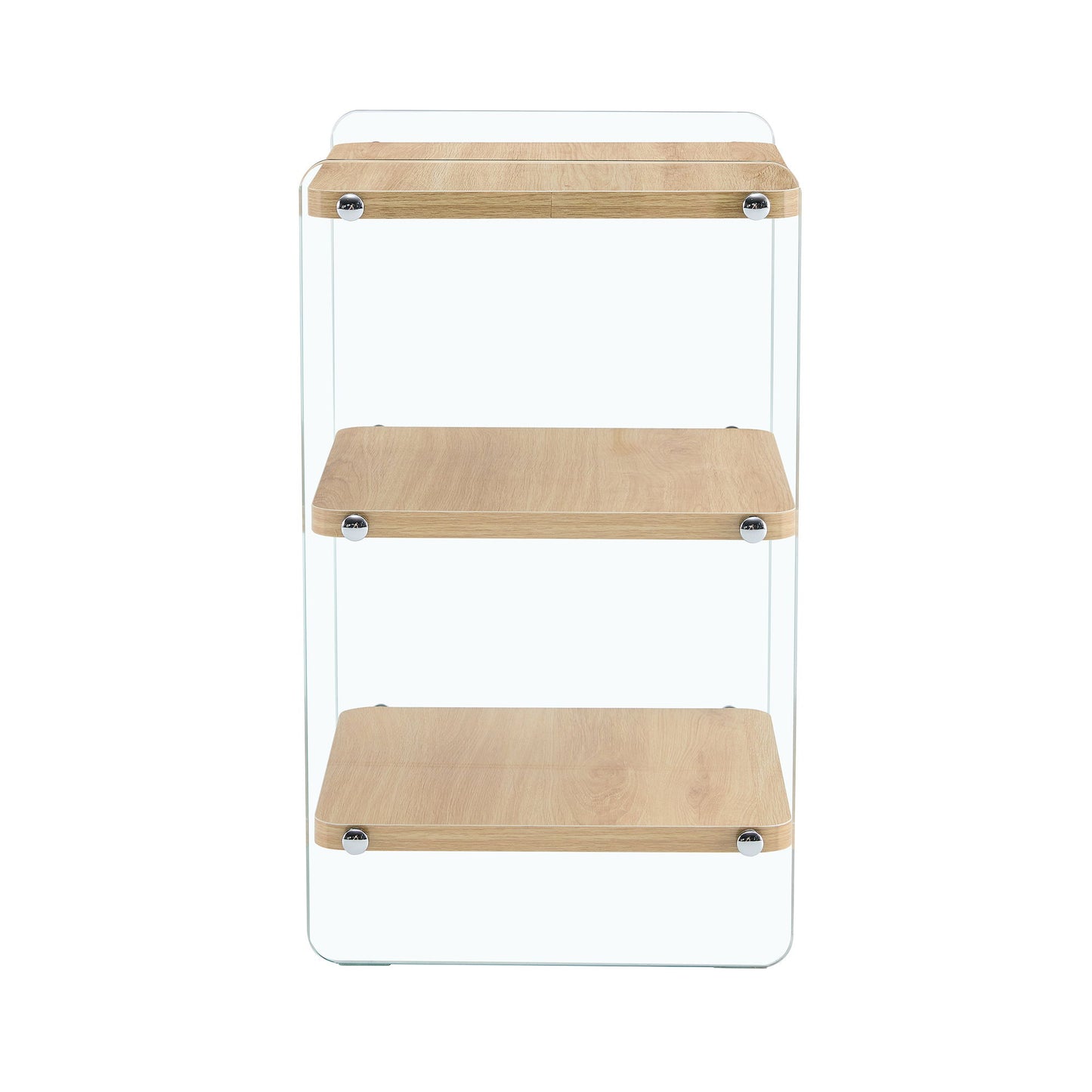Modern 3 Layer Bedside Cabinet With Storage Function In Wood And Tempered Glass - Wood