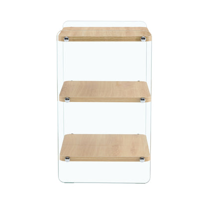 Modern 3 Layer Bedside Cabinet With Storage Function In Wood And Tempered Glass - Wood