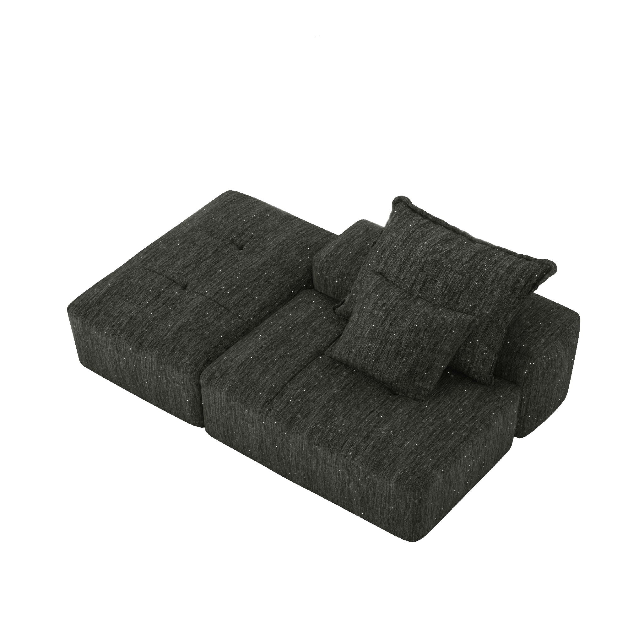 Modern Oversized Modular Sectional Sofa, Sparkling Chenille Soft Cushion Sofa With 2 Pillows, Diy Combination Tufted Sofa, No Assembly Required - Black