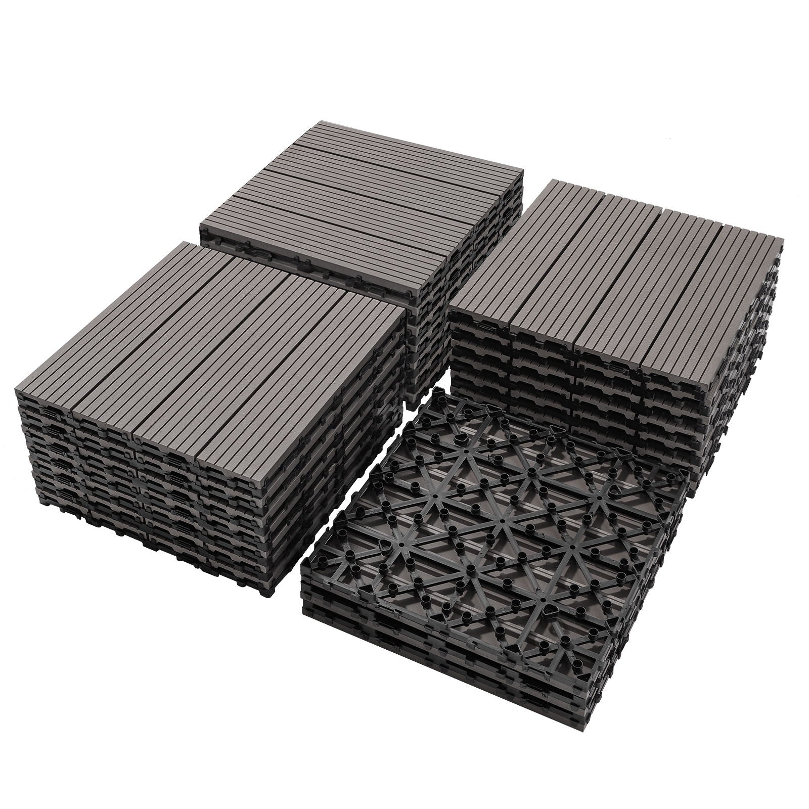 Wood Plastic Composite Deck Tiles (Set of 20), Sustainable Composite Decking Resist Rust, Water, Weather, Easy To Diy & Maintain, Ideal For Patios, Balconies, Rooftops - Light Gray