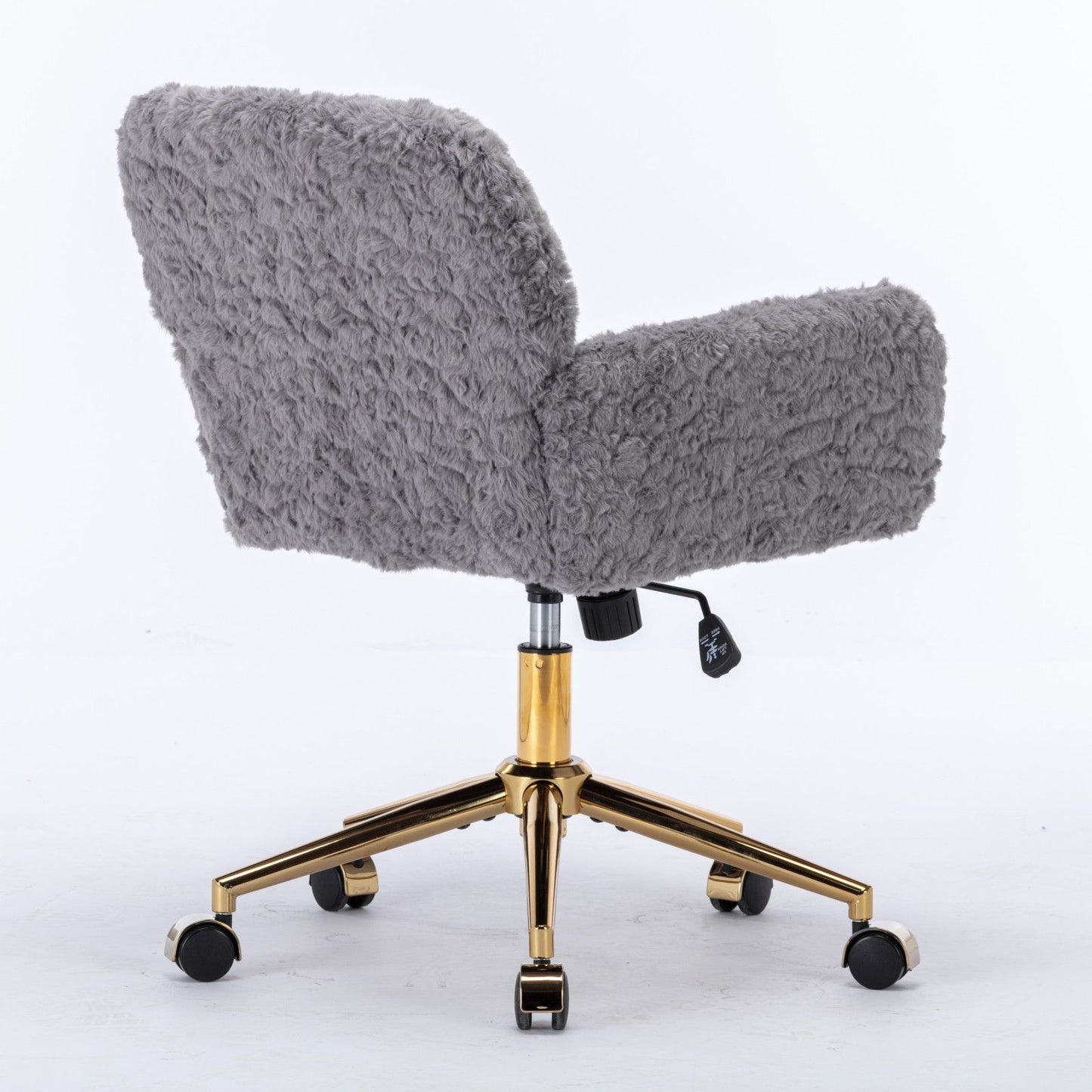 Office Chair, Artificial Rabbit Hair Home Office Chair With Golden Metal Base, Adjustable Desk Chair Swivel Office Chair, Vanity Chair - Gray
