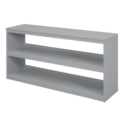 Full Size Loft Bed With Retractable Writing Desk And 3 Drawers With Storage Stairs And Shelves - Gray