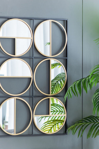 Eclectic Styling Metal Beaded Wall Mirror With Contemporary Design For Bedroom, Liveroom & Entryway - Golden Black
