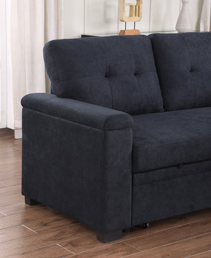 Lucca II - Woven Fabric Reversible Sleeper Sectional Sofa With Storage Chaise and Pocket Coil Seating - Dark Gray
