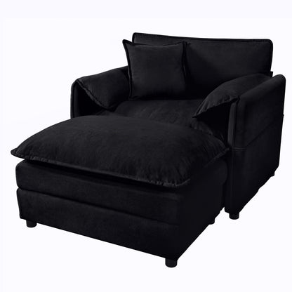 Oversized Recliner Chair With Movable Ottoman, Soft Chenille Upholstered Indoor Lounge Chair - Black