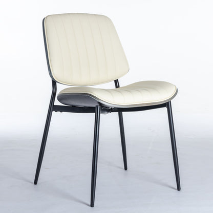 Dining Chairs Mid-Century Modern Retro Faux Leather Chair With Walnut Bentwood Back Upholstered Seat Metal Legs Adjustable Foot For Kitchen Dining Room Chairs (Set of 2) - Beige