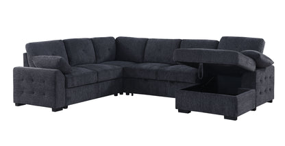 Nyhan - Upholstered Corner Sectional With Pull Out Loveseat And Storaged Chaise - Dark Gray