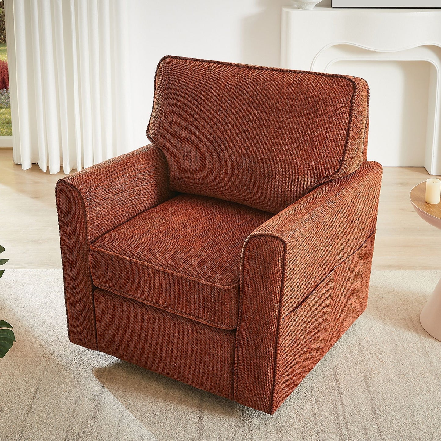 360 Degree Swivel Chair Accent Barrel Armchair With Side Pockets - Red