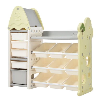 Kids Bookshelf Toy Storage Organizer With 17 Bins And 5 Bookshelves, Multi-Functional Nursery Organizer Kids Furniture Set Toy Storage Cabinet Unit With HDPE SheLF And Bins - Light Green