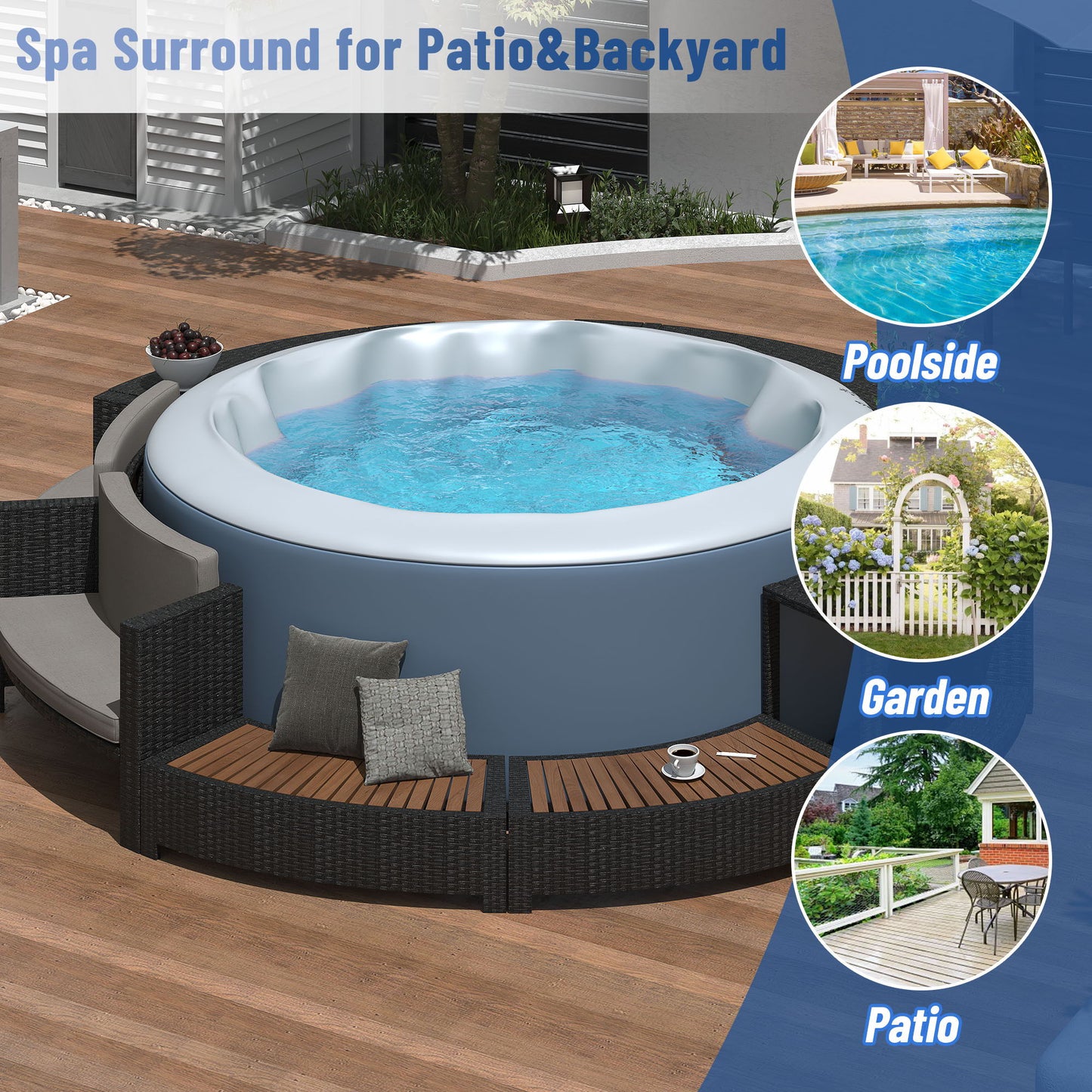 Spa Surround Spa Frame Patio Rattan Sofa Set With Storage Spaces, Mini Sofa And Comfortable Cushion For Patio, Backyard - Gray