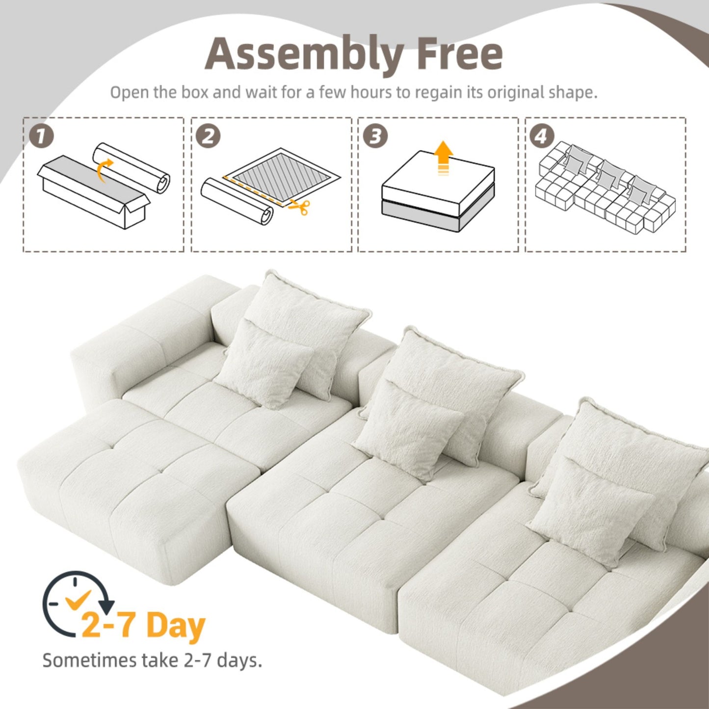 Modern Oversized Modular Sectional Sofa, Sparkling Fabric Soft Cushion Sofa With 6 Pillows, 6 Pieces Diy Combination Tufted Sofa, No Assembly Required - Beige