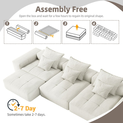 Modern Oversized Modular Sectional Sofa, Sparkling Fabric Soft Cushion Sofa With 6 Pillows, 6 Pieces Diy Combination Tufted Sofa, No Assembly Required - Beige