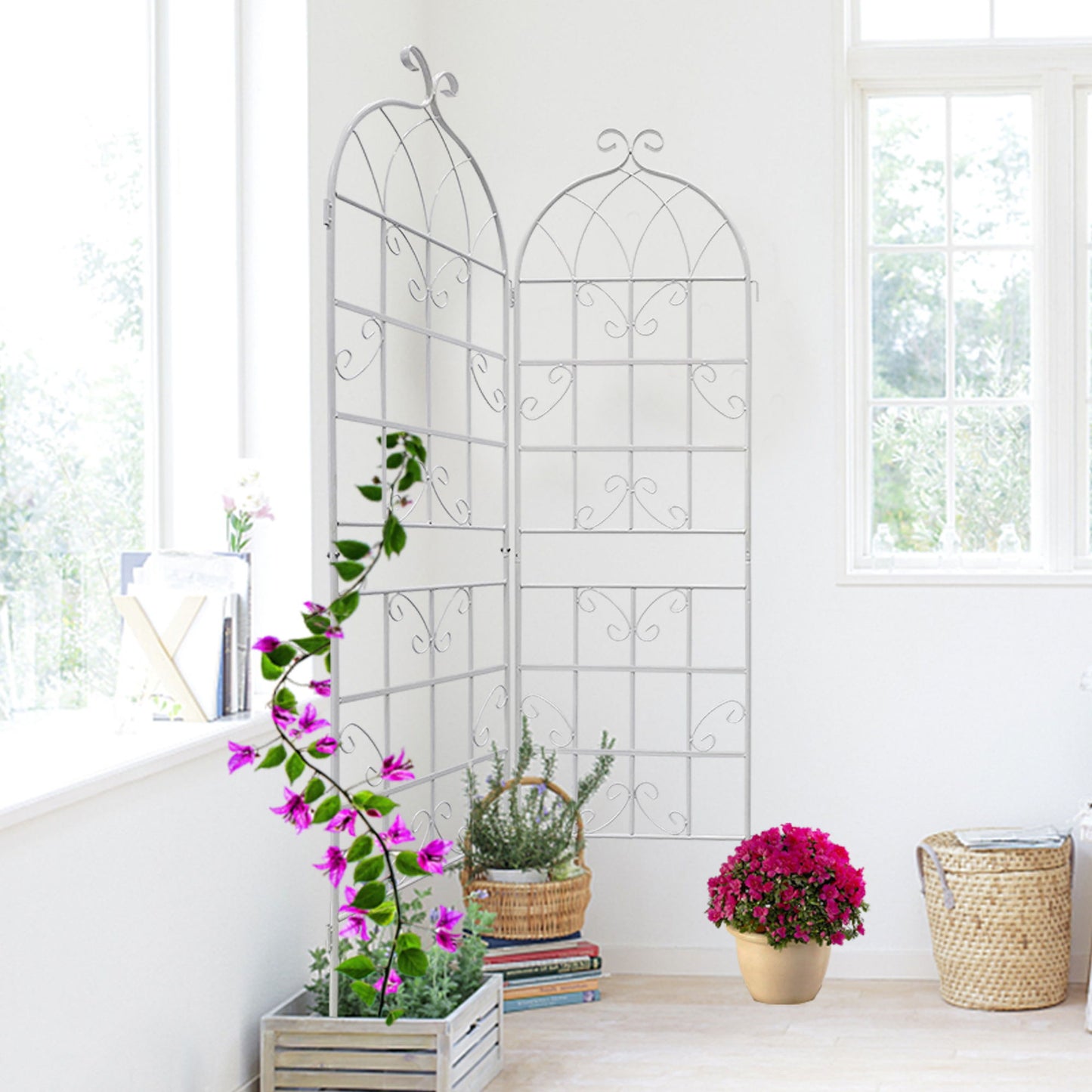4 Pack Metal Garden Rustproof Trellis For Climbing Plants Outdoor Flower Support - Cream White