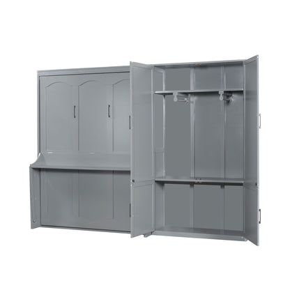 Queen Size Murphy Elegant Wall Bed With Closet - Gray