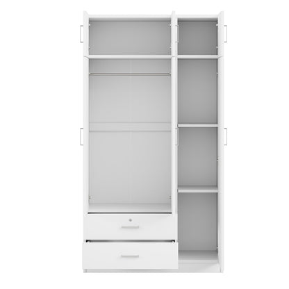 Modern 3 Door Mirror Wardrobe With 2 Drawers And Top Cabinet - White