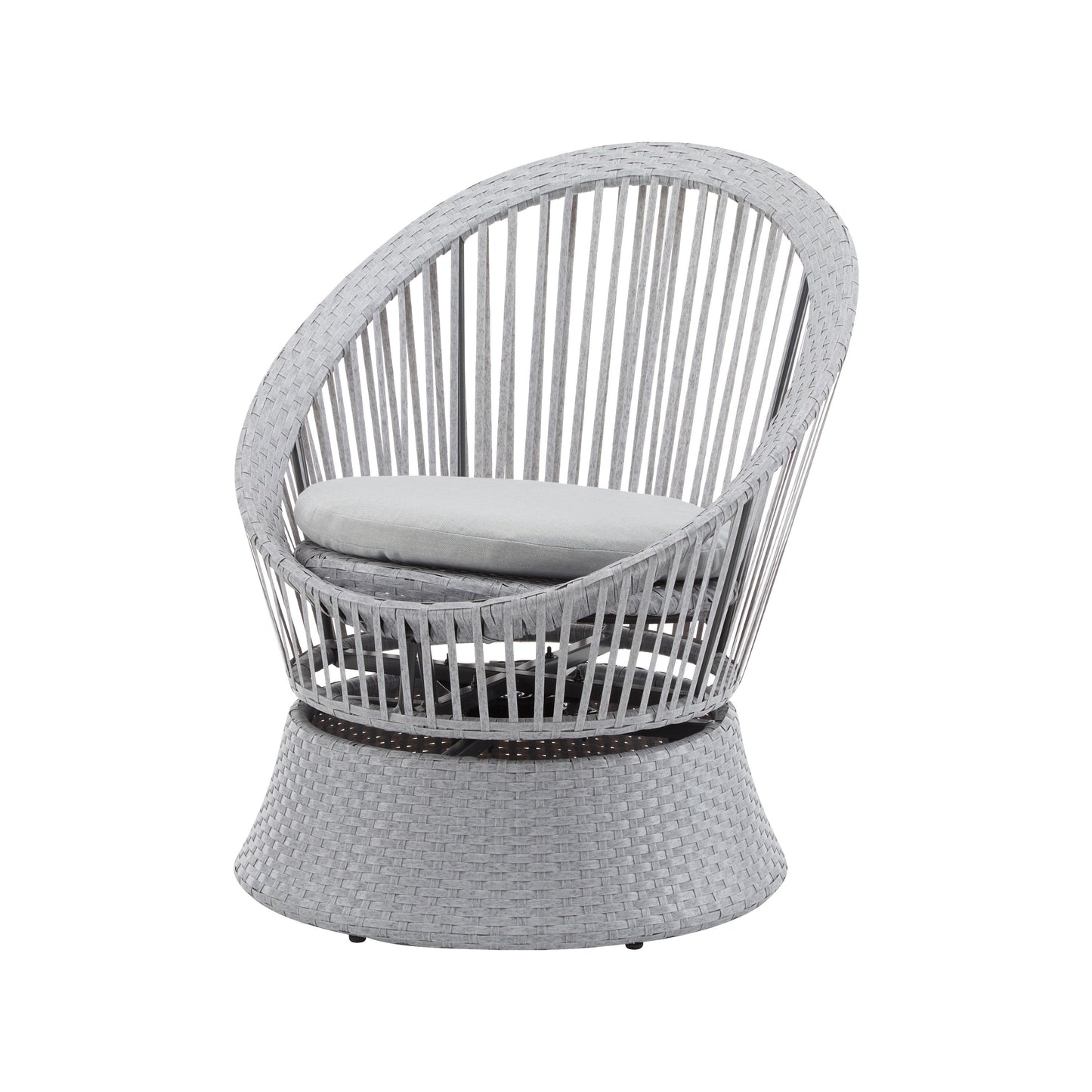 Modern Silver Swivel Wicker Lounge Chair With Xianrattan And Iron Frame, Stylish Round Design - Silver Gray