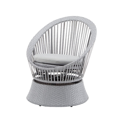 Modern Silver Swivel Wicker Lounge Chair With Xianrattan And Iron Frame, Stylish Round Design - Silver Gray