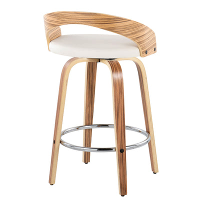 Grotto - Mid-Century Modern Fixed Height Counter Stool With Swivel With Round Footrest (Set of 2) - Zebra / White