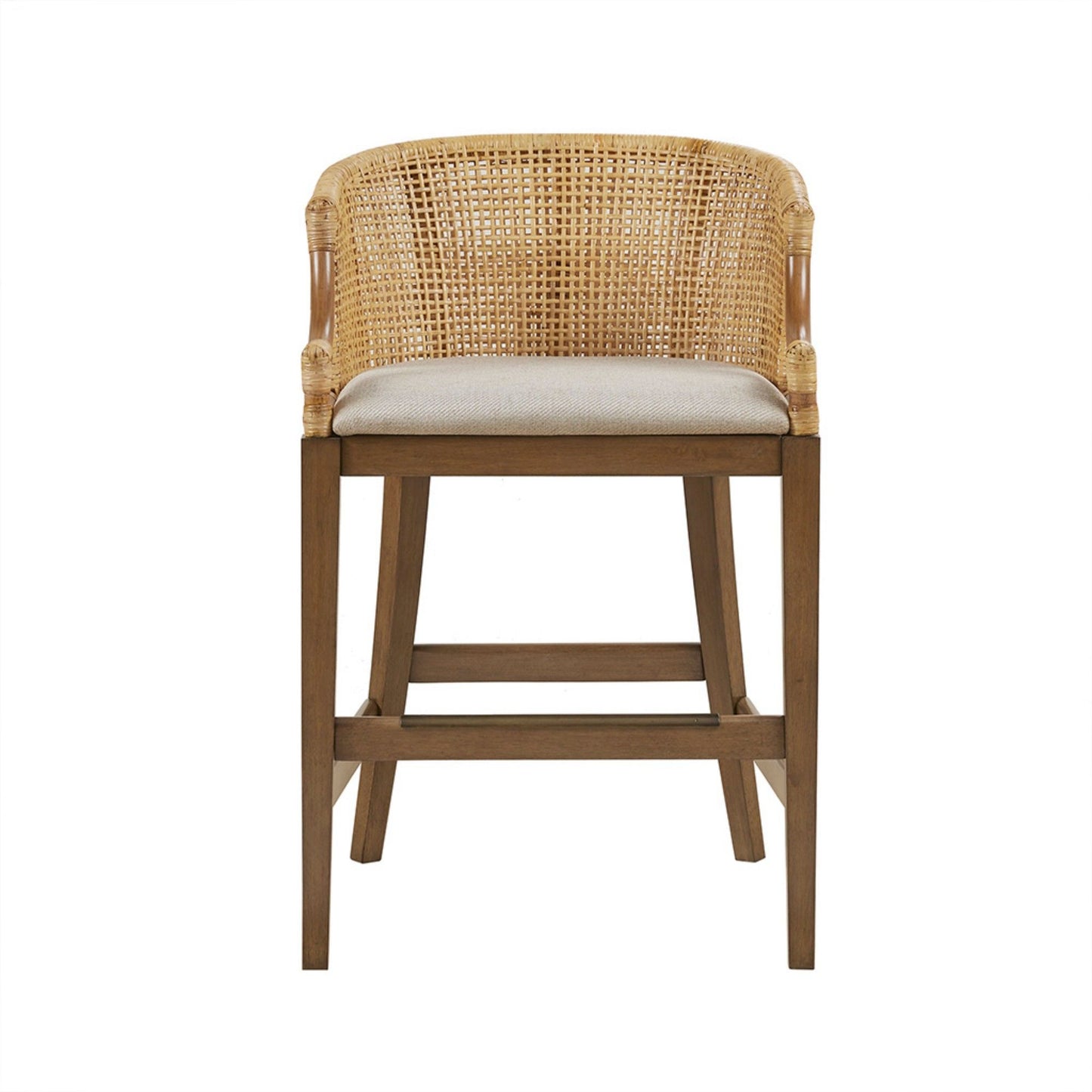 Handcrafted Rattan Counter Stool With Cushioned Seat - Natural