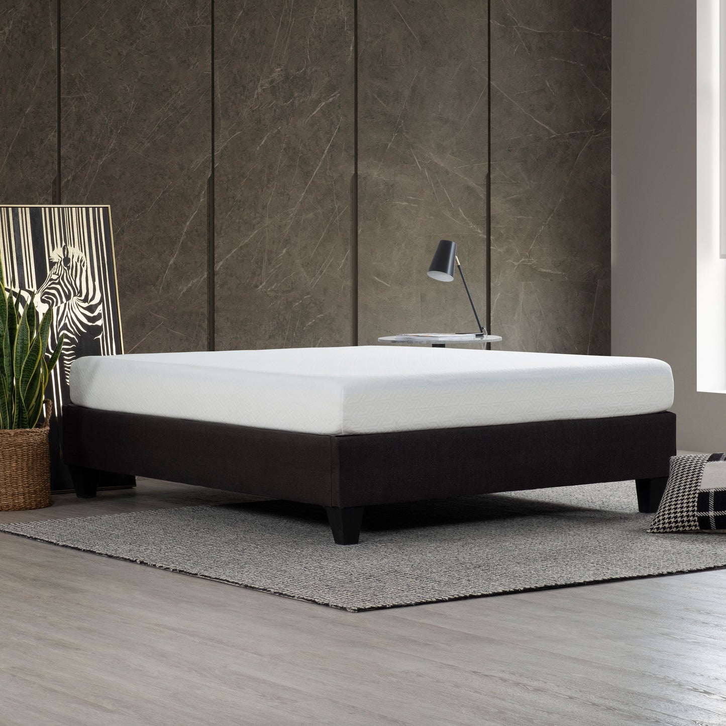 Twin Size, Modern Upholstered Platform Bed Frame, Solid Wood & Plywood Construction - Dark Gray