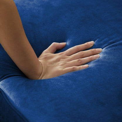 Wide Sofa With Jeweled Buttons, Square Arm, 2 Pillows - Blue