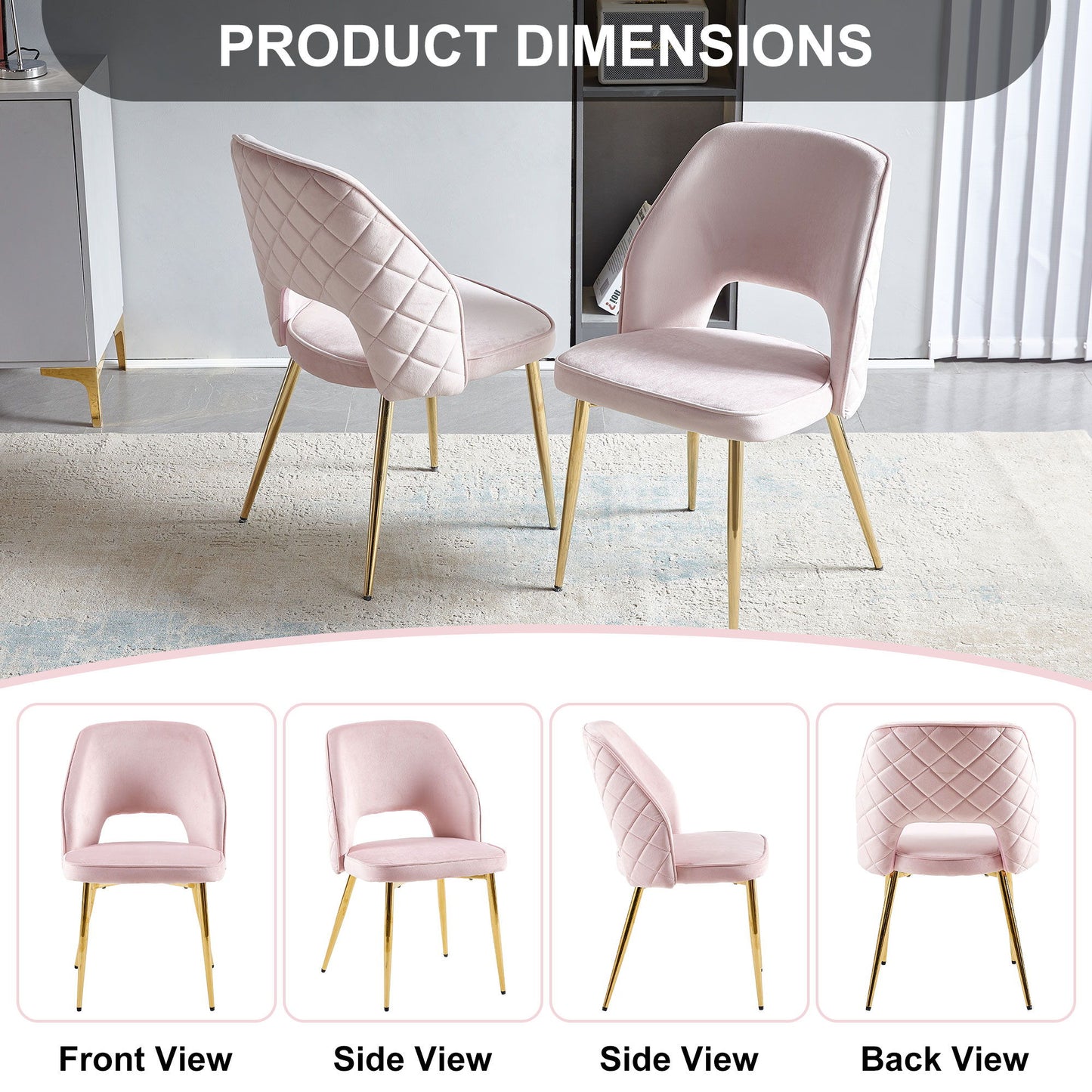 Velvet Dining Chairs With Metal Legs And Hollow Back Upholstered Dining Chairs (Set of 4) - Pink