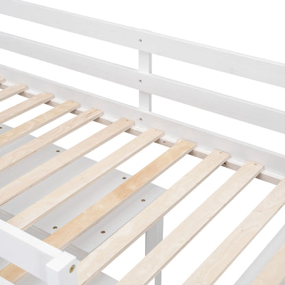 Twin Size Loft Bed With Retractable Writing Desk And 4 Drawers, With Lateral Portable Desk And Shelves - White