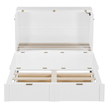 Full Size Murphy Bed With Drawer And A Set Of Sockets & USB Ports, Pulley Structure Design - White