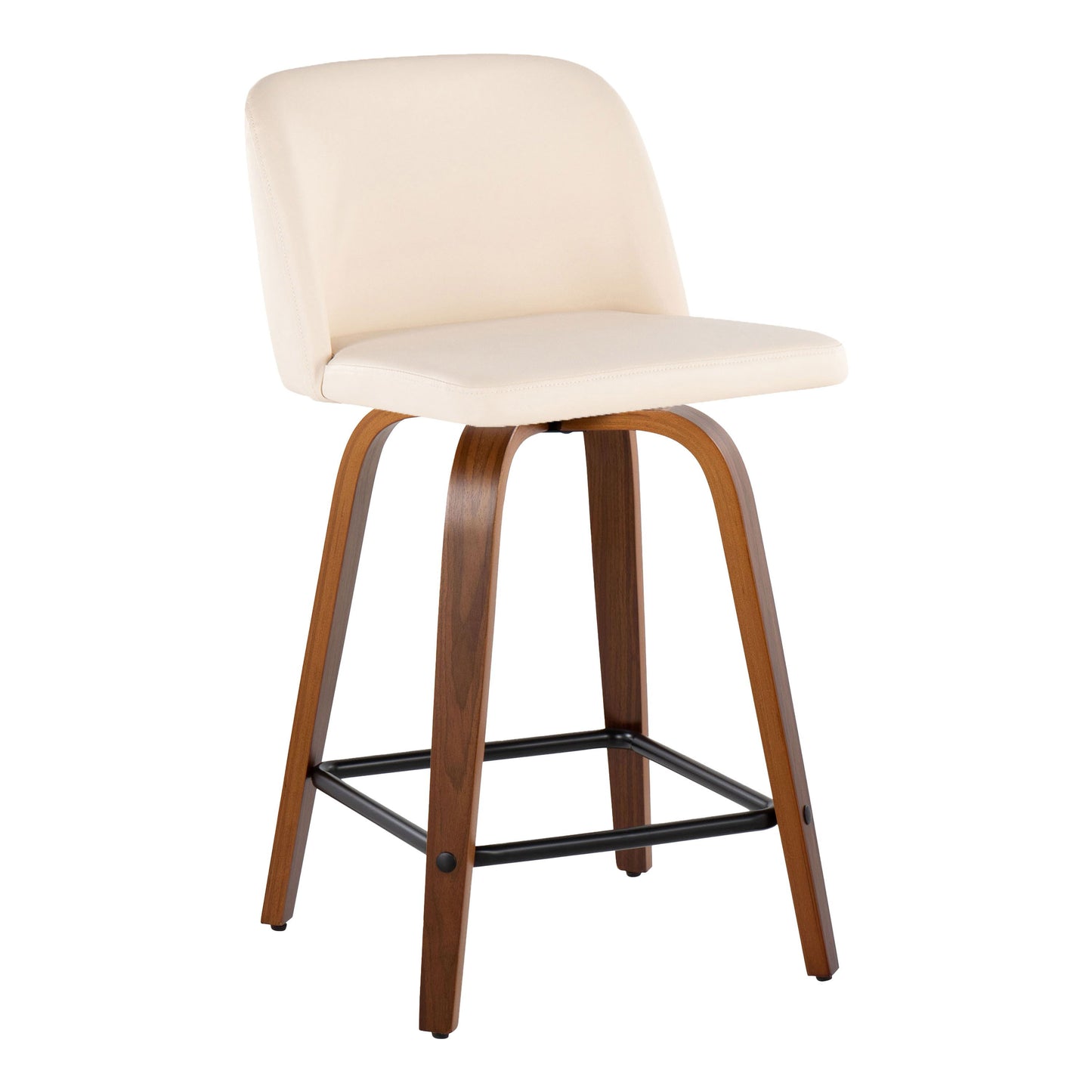 Toriano - Mid-Century Modern Fixed Height Counter Stool With Swivel With Square Footrest (Set of 2) - Walnut / Cream