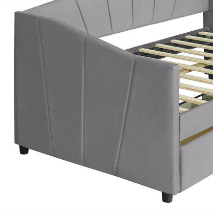 Twin Size Upholstered Daybed With Two Drawers And Slat - Gray