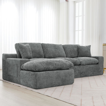 Cloud Sectional Sofa Upholstered Sofa Couch With Double-Layer Cushion And Side Pockets, Free Combined Sectional Sofa Full Compressed Sofa For Living Room - Gray