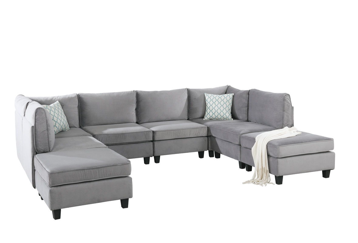 Simona - Velvet 8 Piece Modular Sectional Sofa - Gray