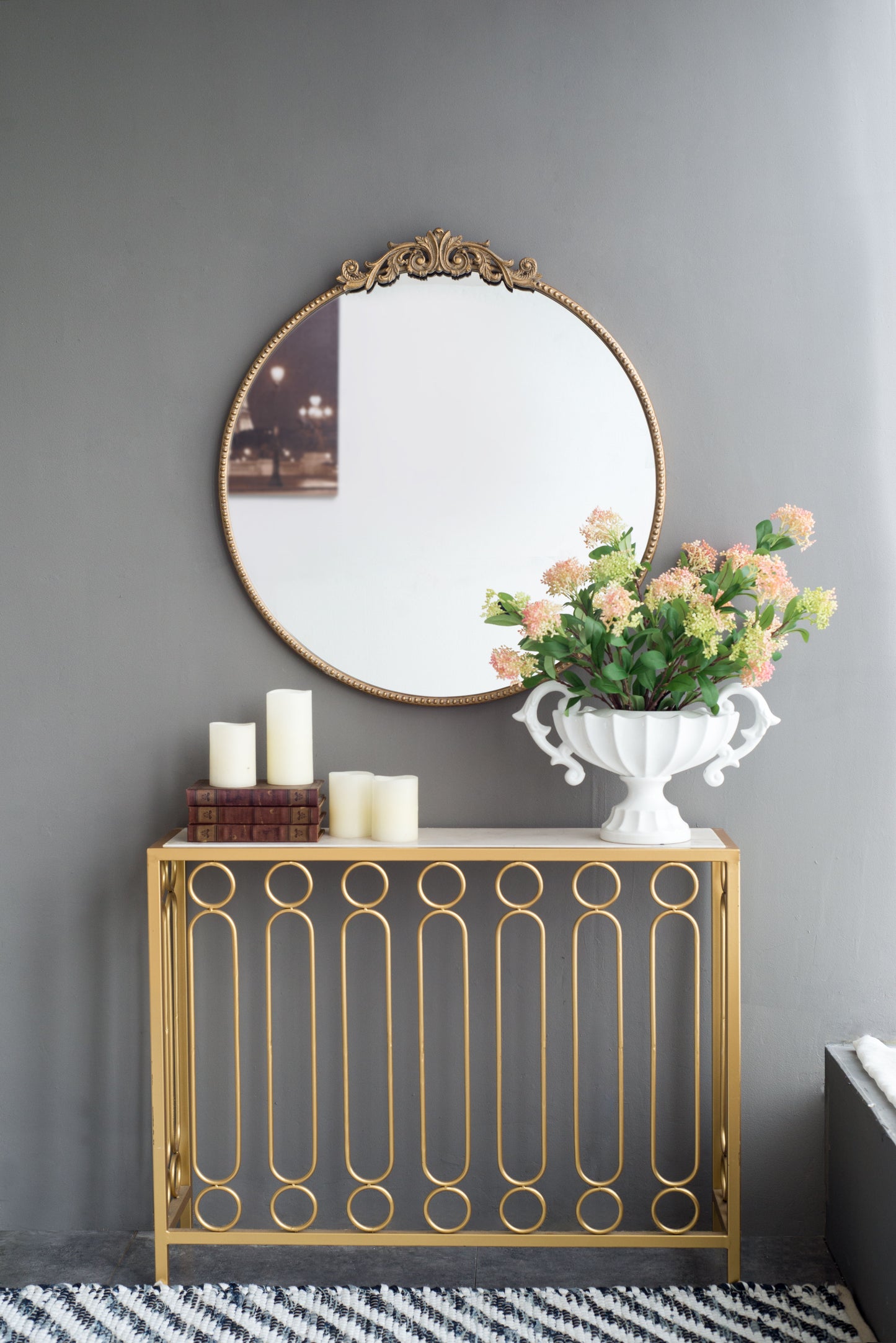 Round Wall Mounted Mirror With Metal Frame For Bathroom Living Room - Gold