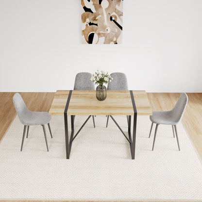 Modern Spoon Shape Dining Chairs (Set of 4) With Linen Upholstered Seat And Metal Legs - Light Gray