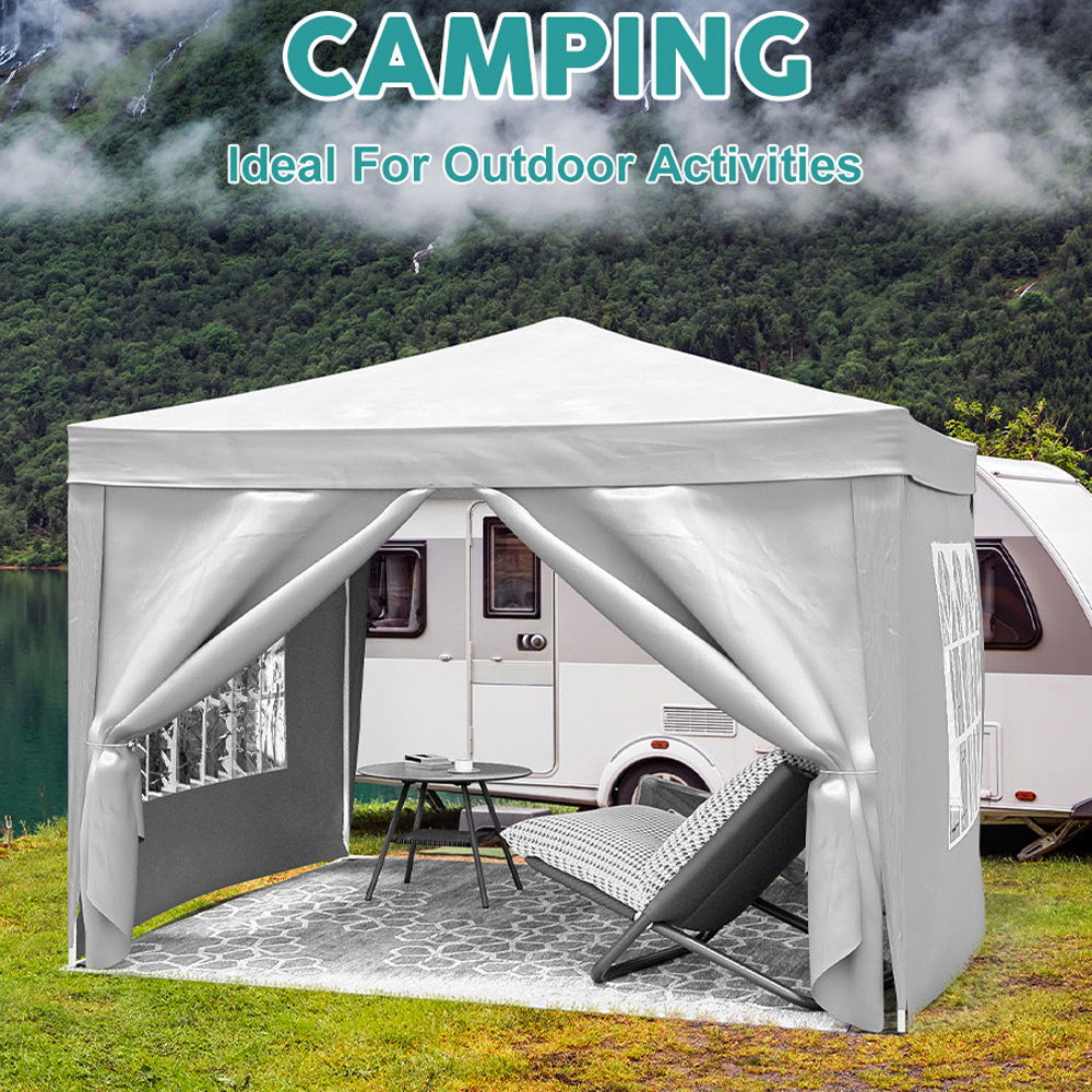 10'X10' Folding Canopy With 4 Removable Sidewalls Outdoor Event Shelter UPF 50+ Gazebo Portable Tents For Parties Beach Camping Wedding Ez Pop Up Canopy 4 Pieces Weight Bag + Carry Bag - White